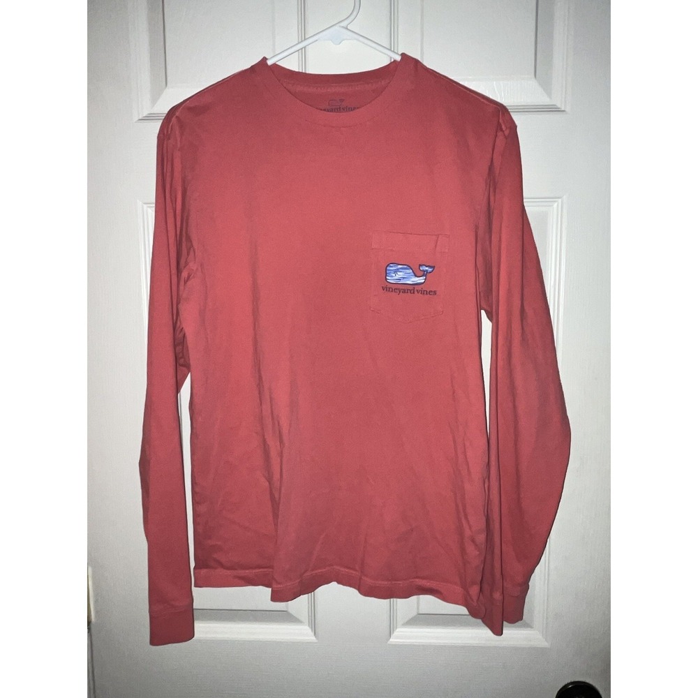 Vineyard Vines T-Shirt Mens XS Salmon Pink Whale Crew Neck Long Sleeve